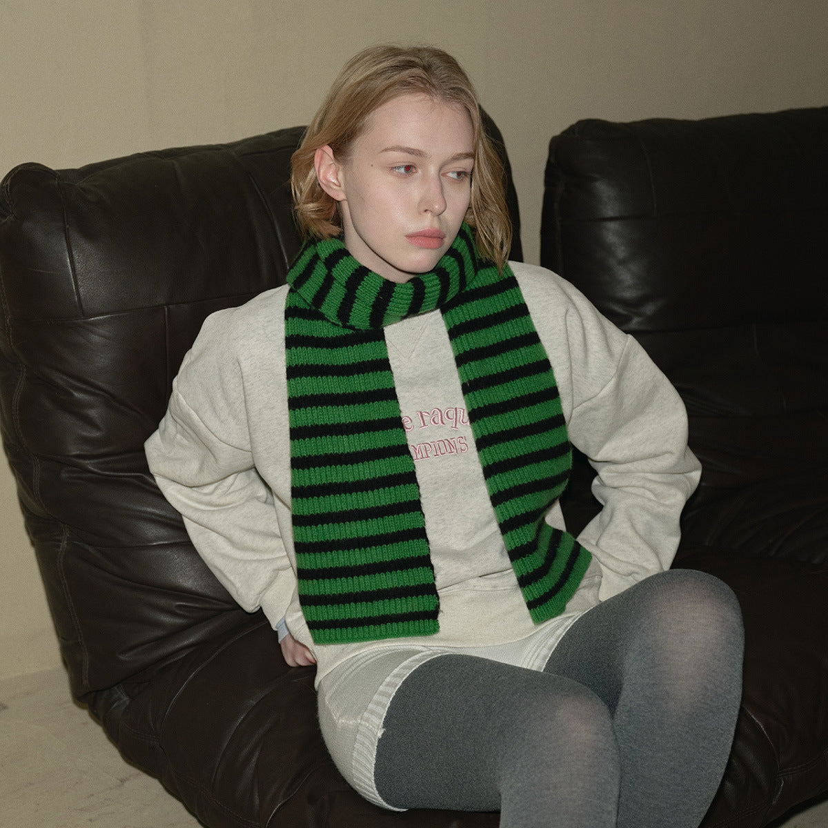 Selected Australian 100% pure wool scarf women's winter bai with soft atmosphere striped scarf Korean version