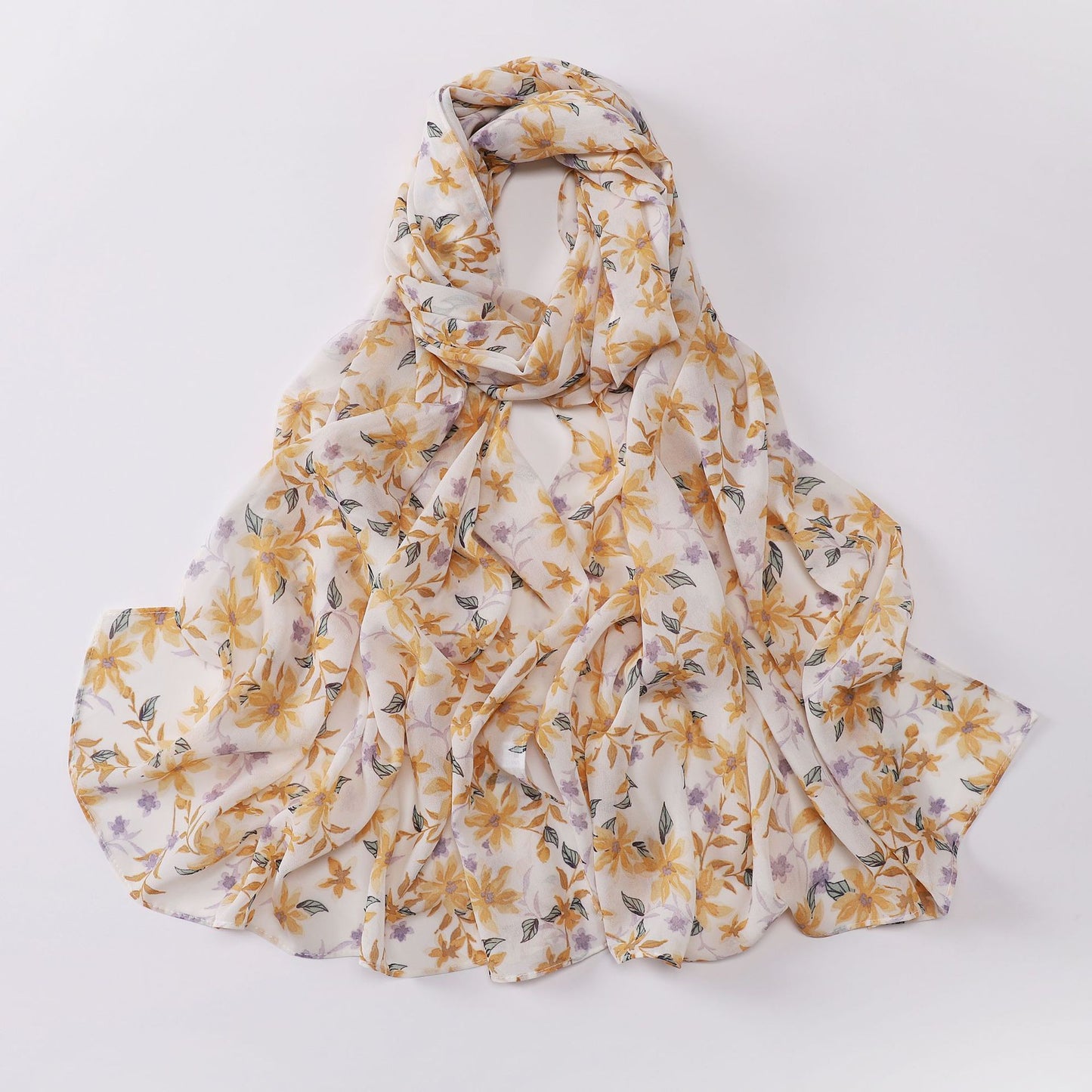 Spring pearl chiffon print floral scarf middle east headscarf yarn oil painting style hijab