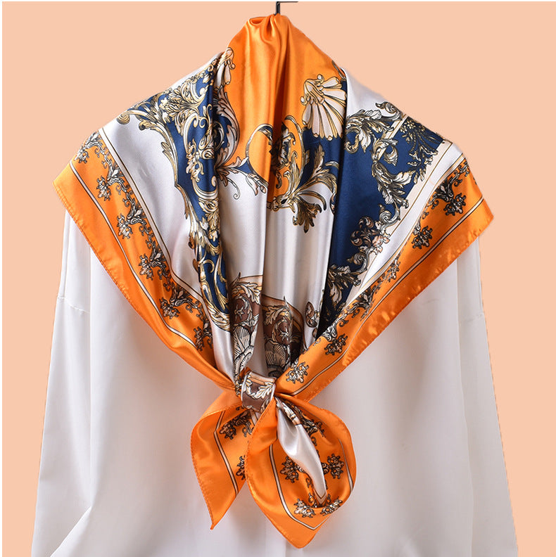 Spring and summer symmetrical vine symbol printed versatile decorative scarf headscarf silk scarf 90 high-quality satin square scarf