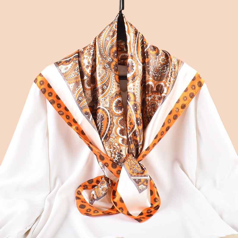 Spring and summer decorative versatile scarf fashion cashew flower printed silk scarf high-quality satin 90cm satin square scarf