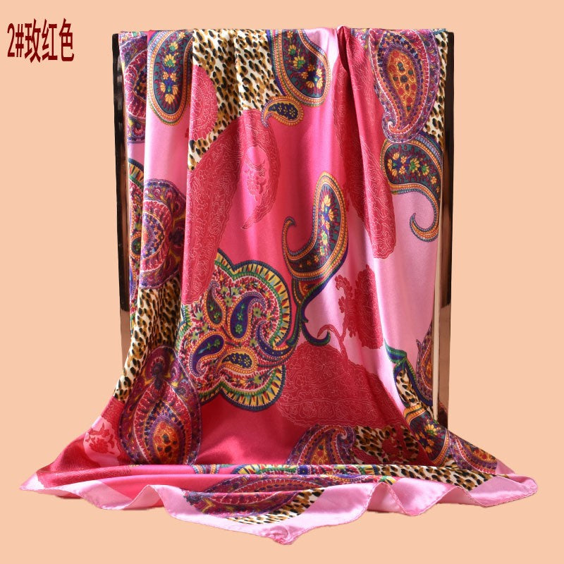 2025 new 90cm-color diced cashew nut leopard print square scarf with sunscreen, head silk scarf decorative scarf