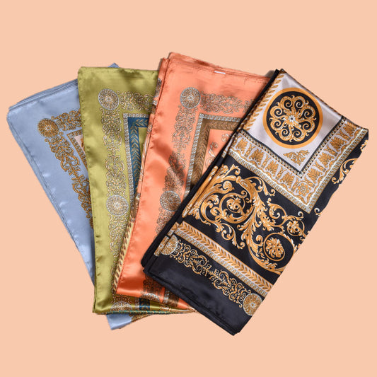 Spring and summer scarves, high-end totem printing versatile decorative scarves, headscarves, silk scarves, 90cm high-quality satin square scarves