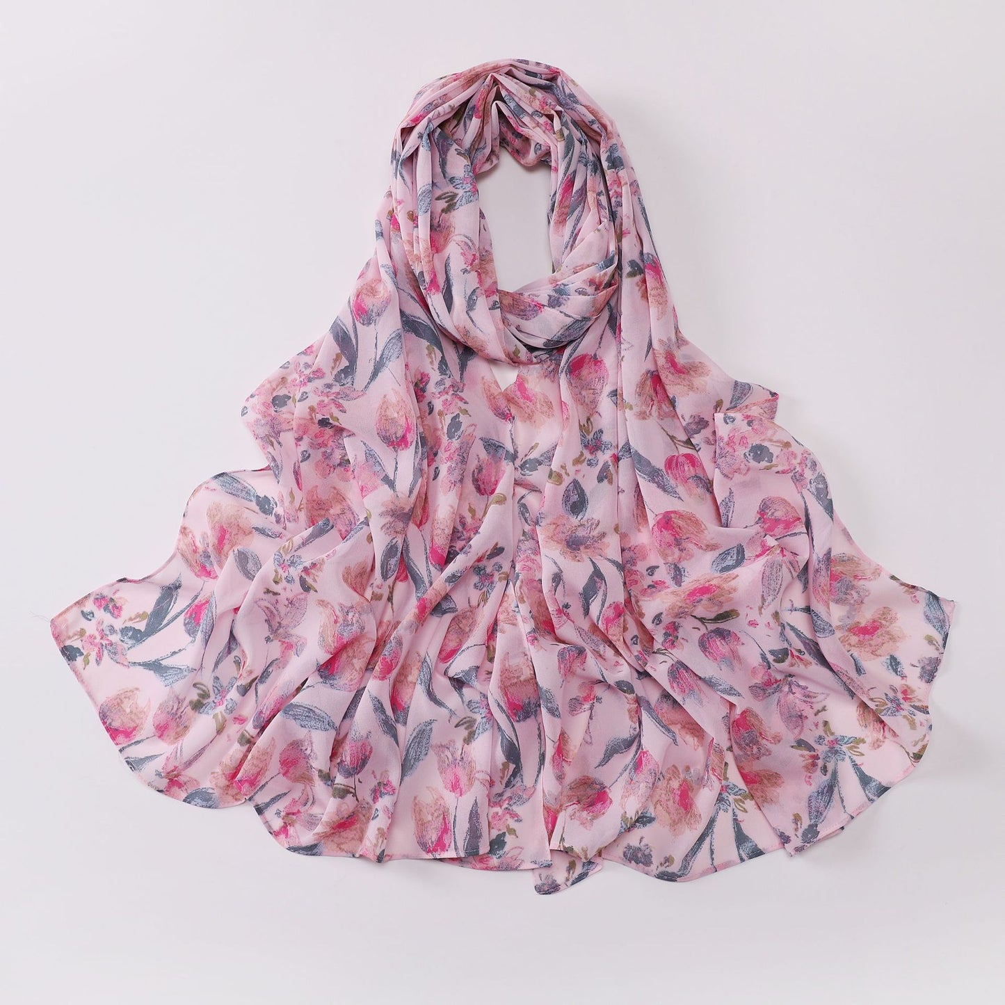 Spring pearl chiffon print floral scarf middle east headscarf yarn oil painting style hijab