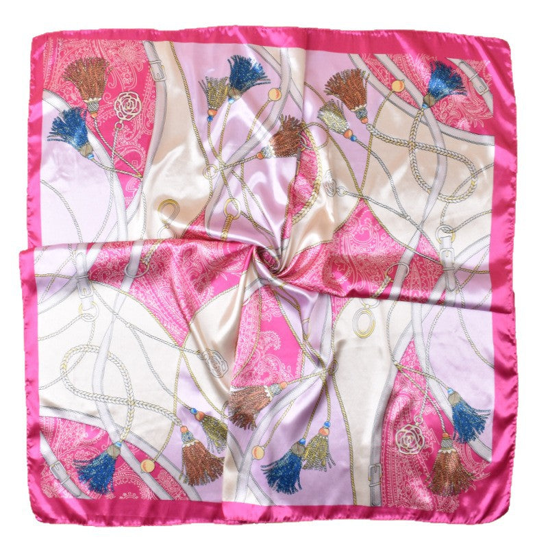 2025 new 90cm-satin belt tassel printed square scarf with sunscreen, head silk scarf decorative scarf