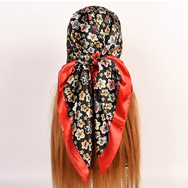 New fashionable and retro flower 90 square scarves for women, printed satin simple square silk scarves, scarves silk scarves
