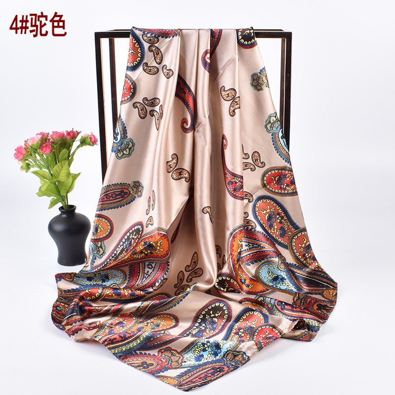 New Fashion Retro Cashew Nut Pattern Printing 90 * 90 Satin Large Square Scarf Silk Scarf
