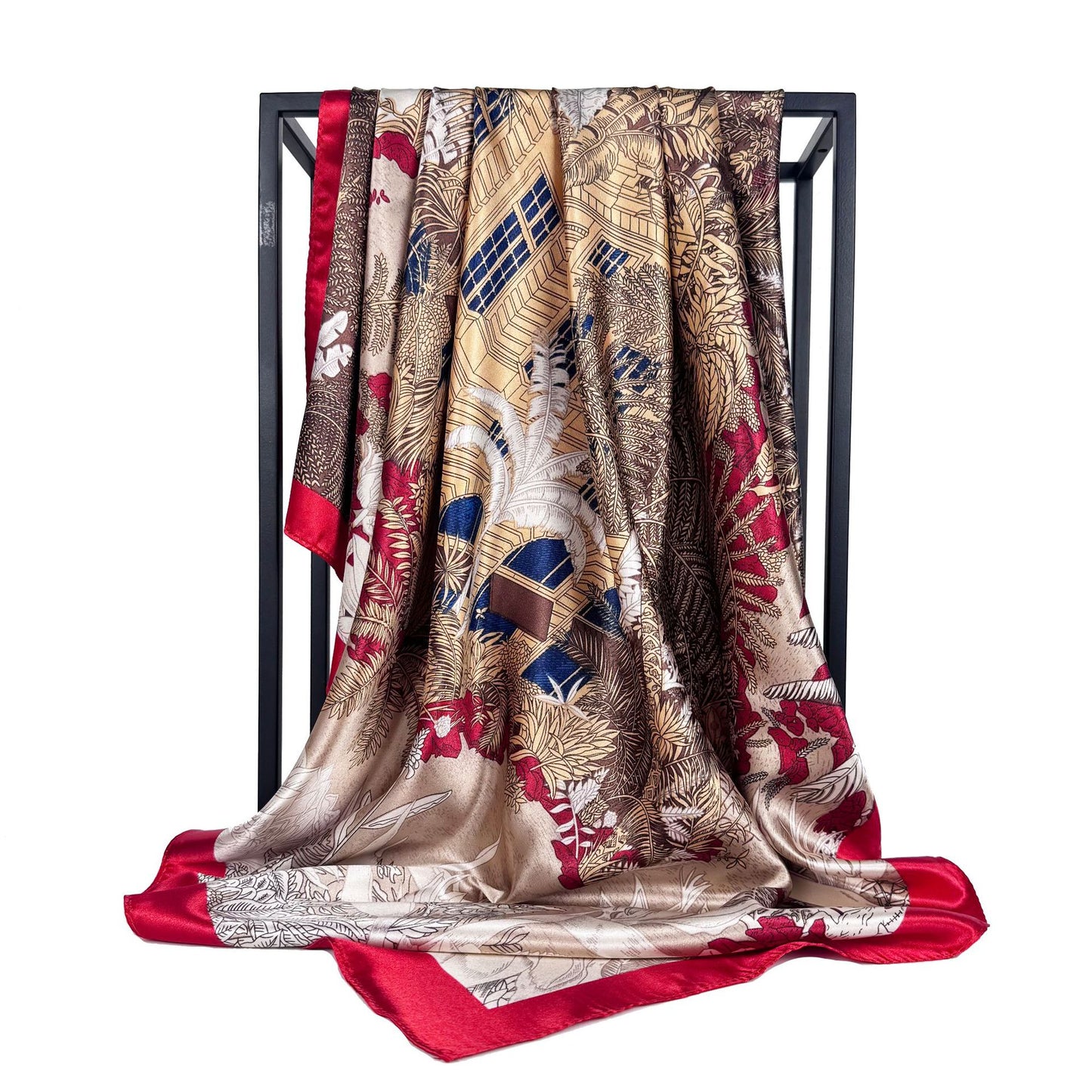 Fashion versatile fragrant cloud cashew pattern, imitation silk satin satin 90cm large square towel, ethnic women's headscarf
