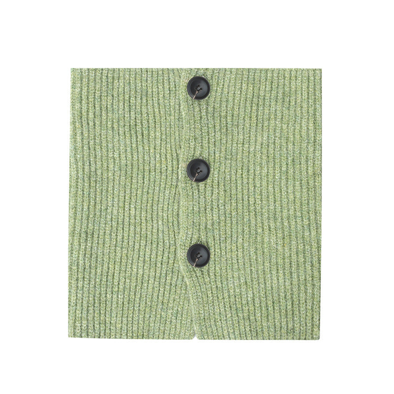 2025 new European, American winter Korean version wool solid color flower button knitted scarf