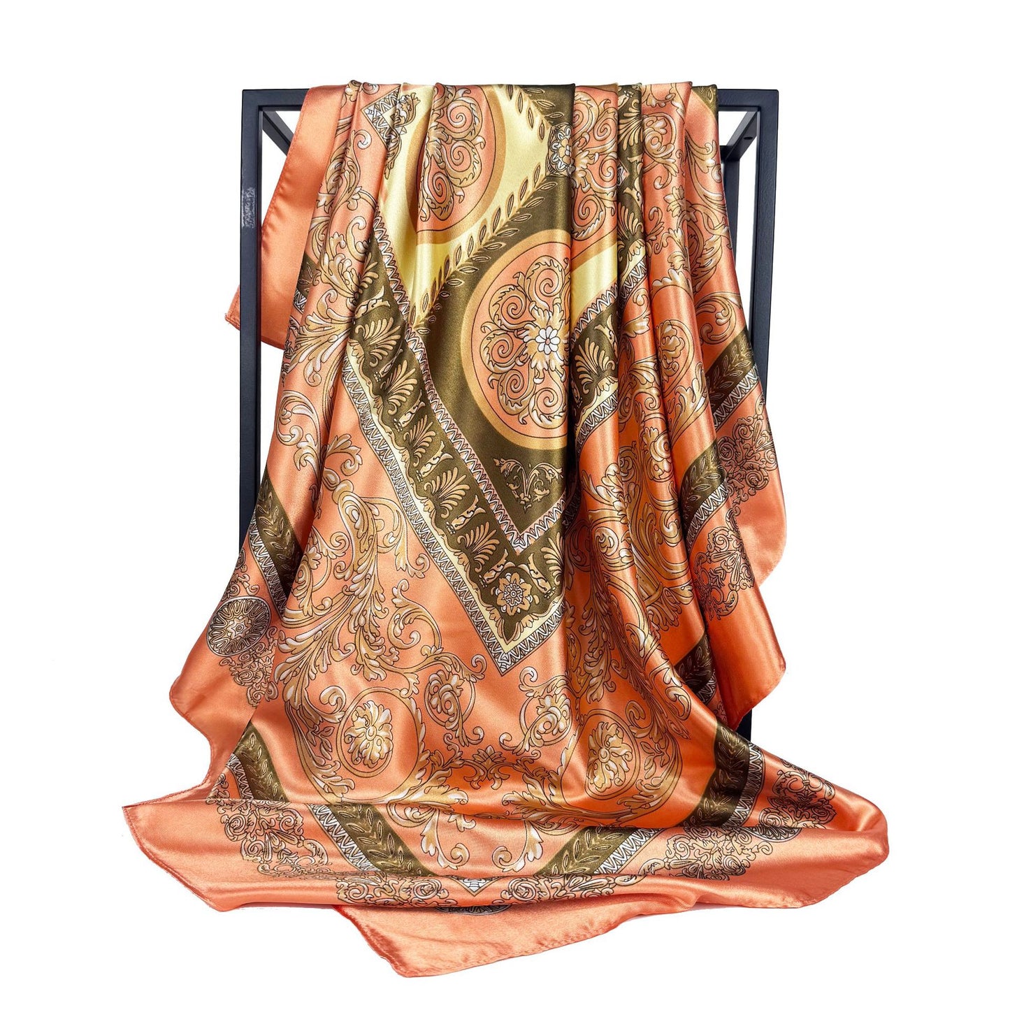 Fashion versatile fragrant cloud cashew pattern, imitation silk satin satin 90cm large square towel, ethnic women's headscarf