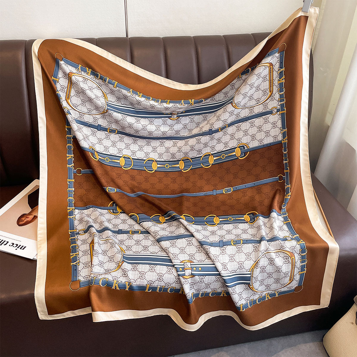 Spring and Autumn new letter 90 printed large square scarf women's travel sunscreen shawl temperament versatile thin scarf