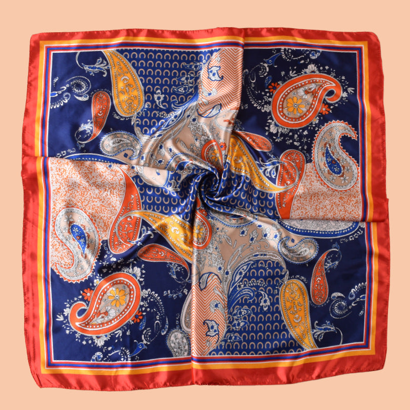 2025 New 90cm-color Diced Cashew Nut English Letter Printing Square Scarf with Sunscreen, Head Silk Scarf Decoration, Scarf