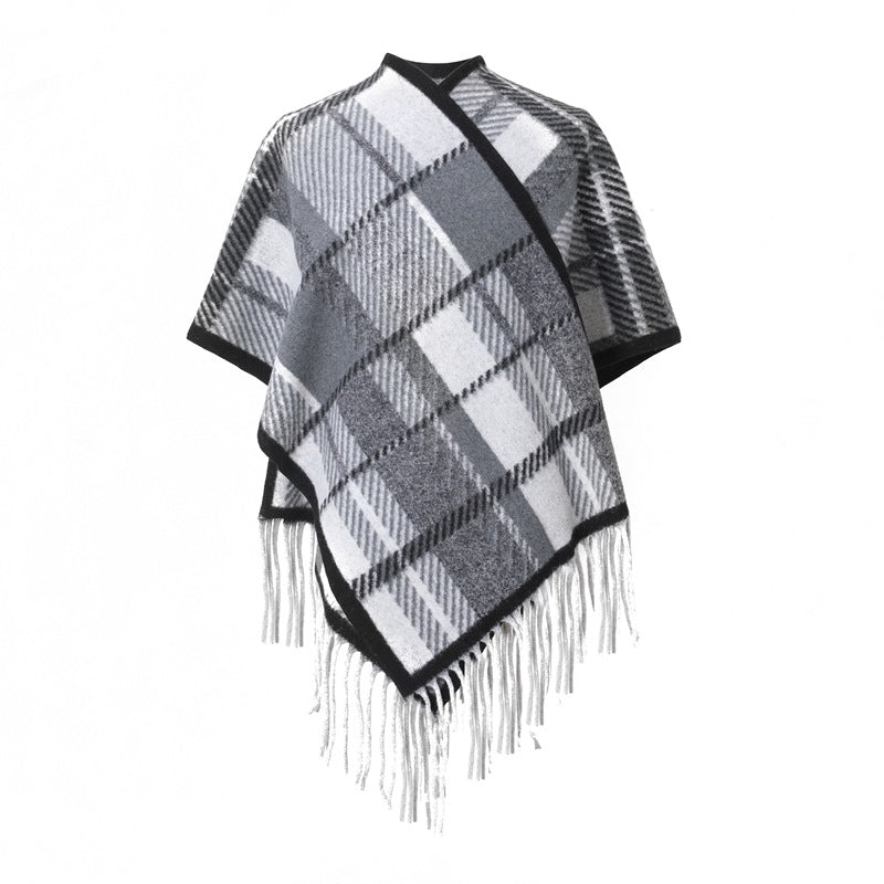European, American spring, autumn and winter women's jacquard double-sided fringed shawl