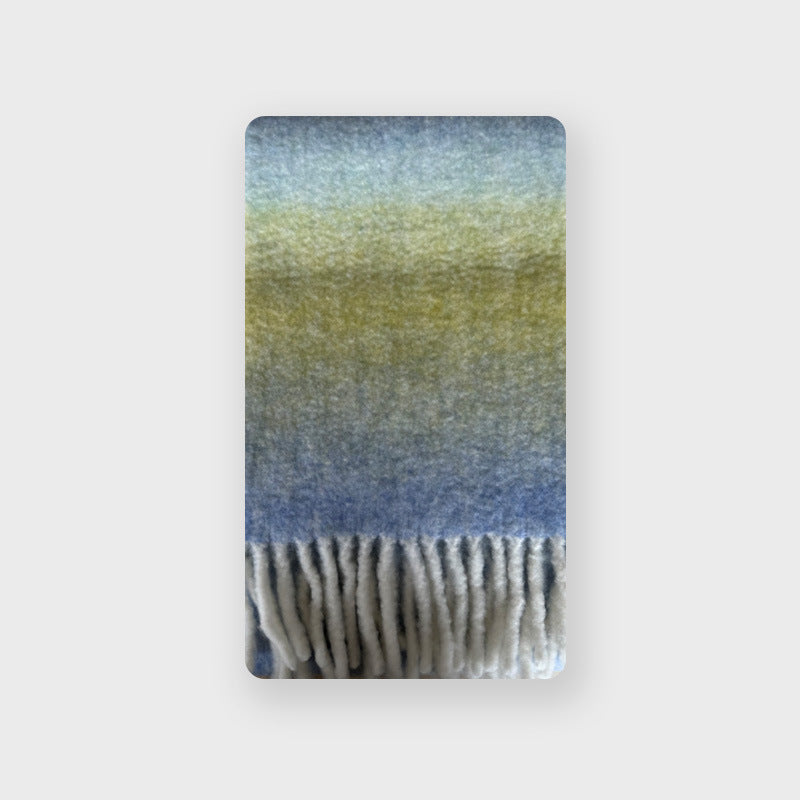 Wool blended gradual change of color scarf women's autumn and winter thickened warm ins atmosphere increased soft scarf