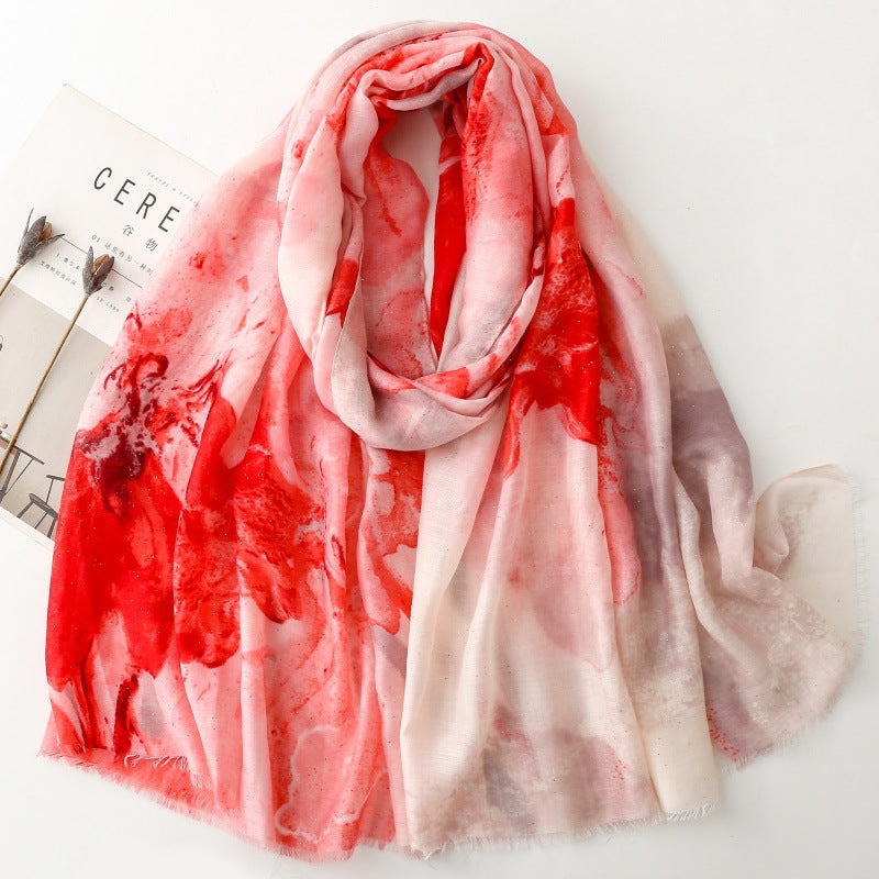 thin satin bronzing gold sprinkled iris silk scarf travel warm shawl headscarf women