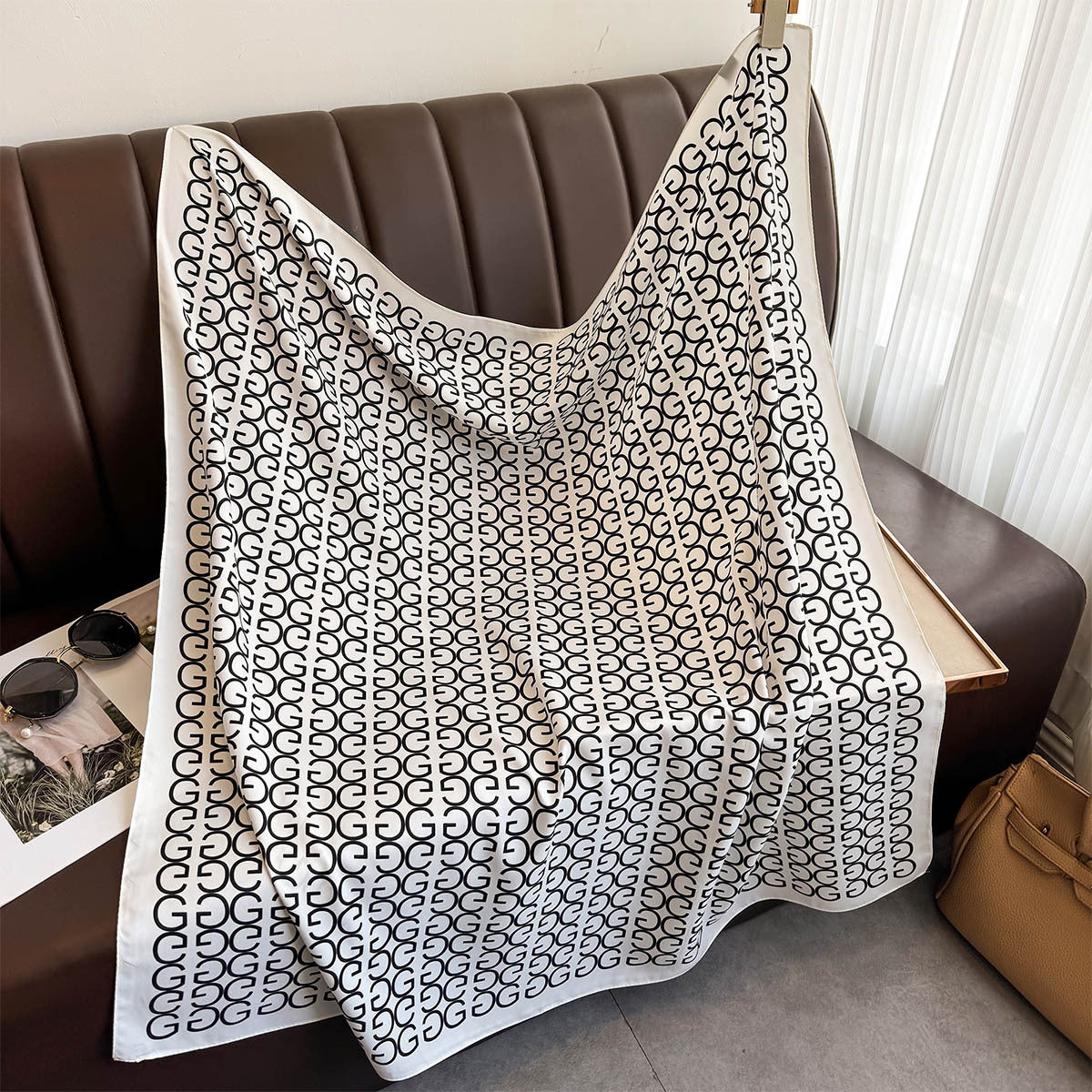 French light luxury letter simple silk scarf 90cm twill scarf new versatile square scarf sunscreen shawl headscarf summer