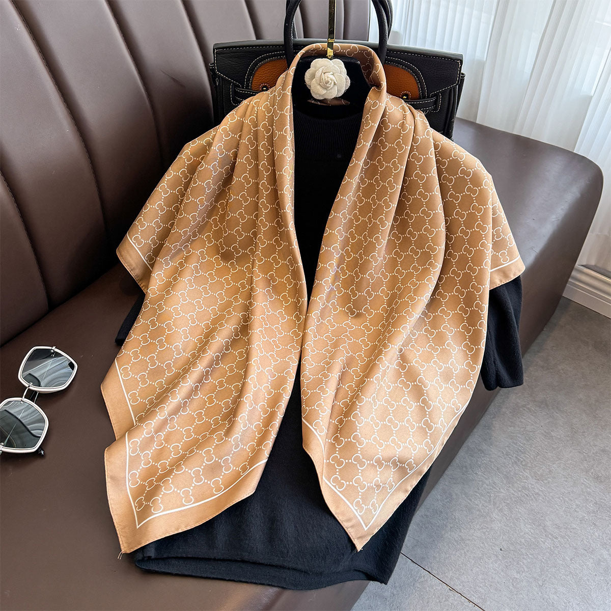 European and American fashion versatile letter twill printing scarf 90CM large square scarf classic versatile sunscreen shawl thin