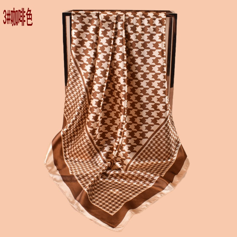 New 90cm-color diced thousand bird grid printed square scarf with sunscreen, head silk scarf decoration, scarf