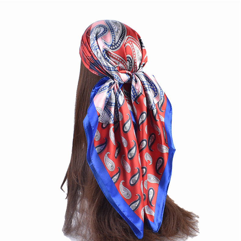 New French simple cashew flower pattern printing 90cm satin square scarf scarf silk scarf