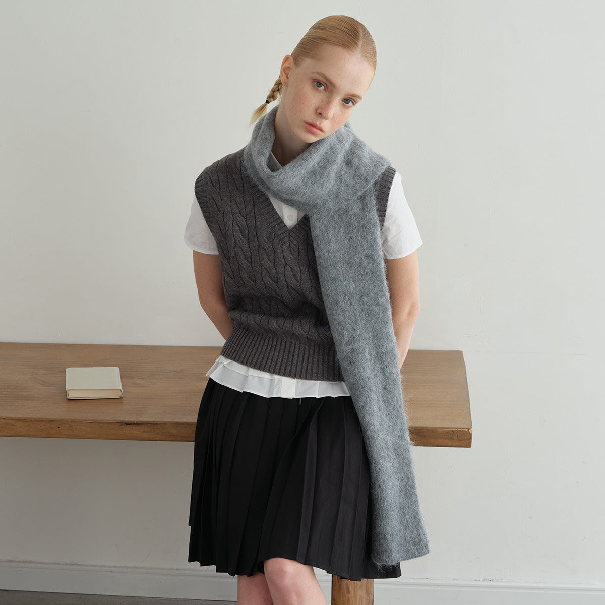 Z home 25 new alpaca wool blended brushed solid color atmosphere knitted scarf women's winter soft scarf