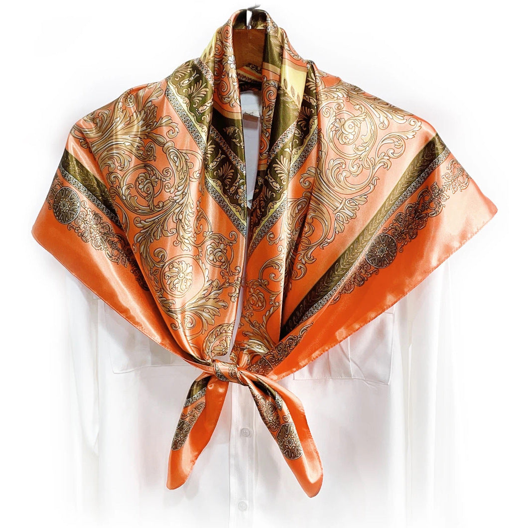 Temperament simple and elegant bow flower print silk scarf 90cm square scarf, Indonesian national bag head scarf scarf scarf