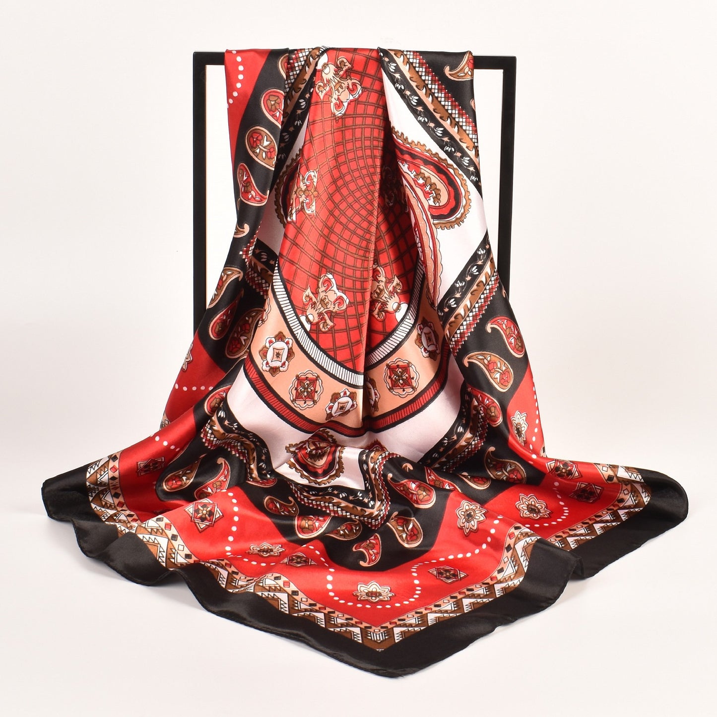 New 90-satin cashew flower generous silk scarf, versatile retro paisley scarf