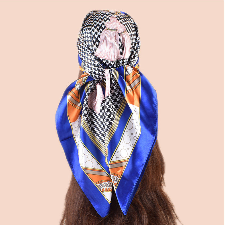 Spring new large shawl simulation silk thousand bird grid printing silk scarf head scarf 90-color diced large square scarf