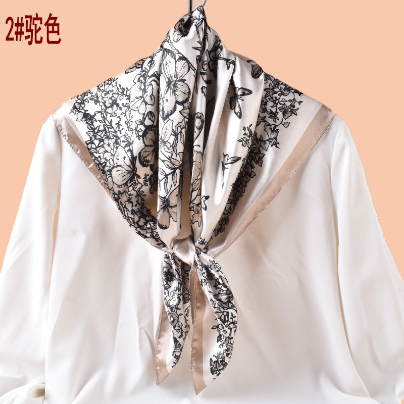 Spring and summer scarf butterfly flying printing versatile decorative scarf headscarf silk scarf 90cm high-quality satin square scarf