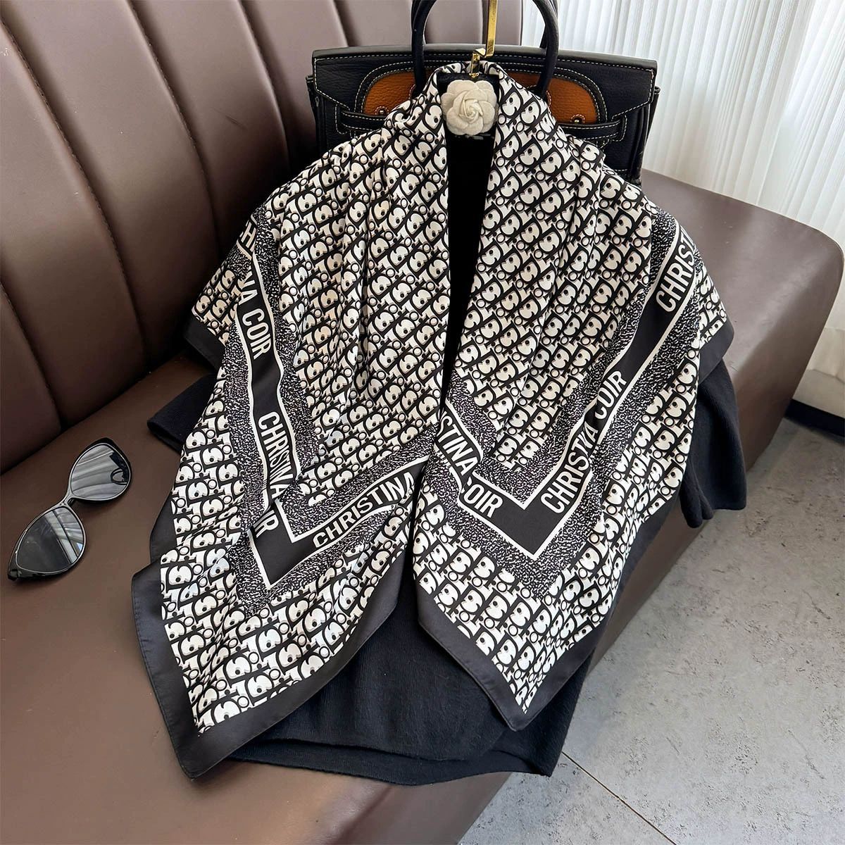 Summer Korean version of simple striped scarf twill square scarf 90cm fashionable versatile sunscreen shawl headscarf women