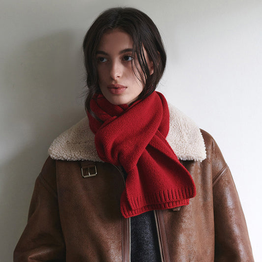 Selected Australian 100% pure wool scarf women's winter solid color soft warm knitted wool scarf Korean version ins