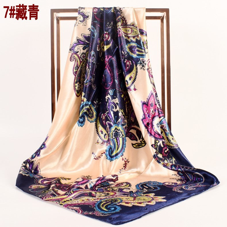 Fashion women's autumn and winter new large cashew flower large square scarf silk scarf, printed fashion headscarf
