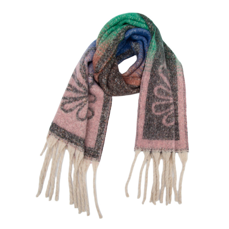 European, American autumn and winter new loop yarn imitation mohair jacquard small flower scarf