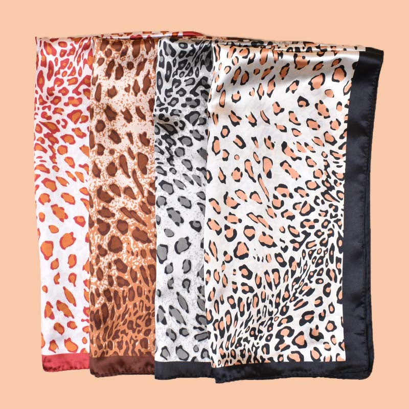 2025 New 90cm-color Cub Leopard Print Versatile Printed Square Scarf with Sunscreen, Bag Head Silk Scarf Decoration, Scarf