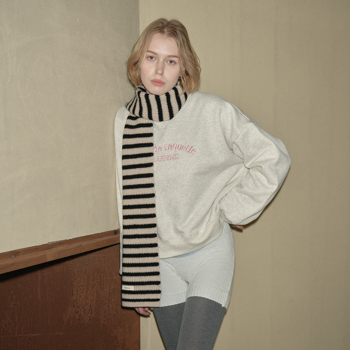 Selected Australian 100% pure wool scarf women's winter bai with soft atmosphere striped scarf Korean version