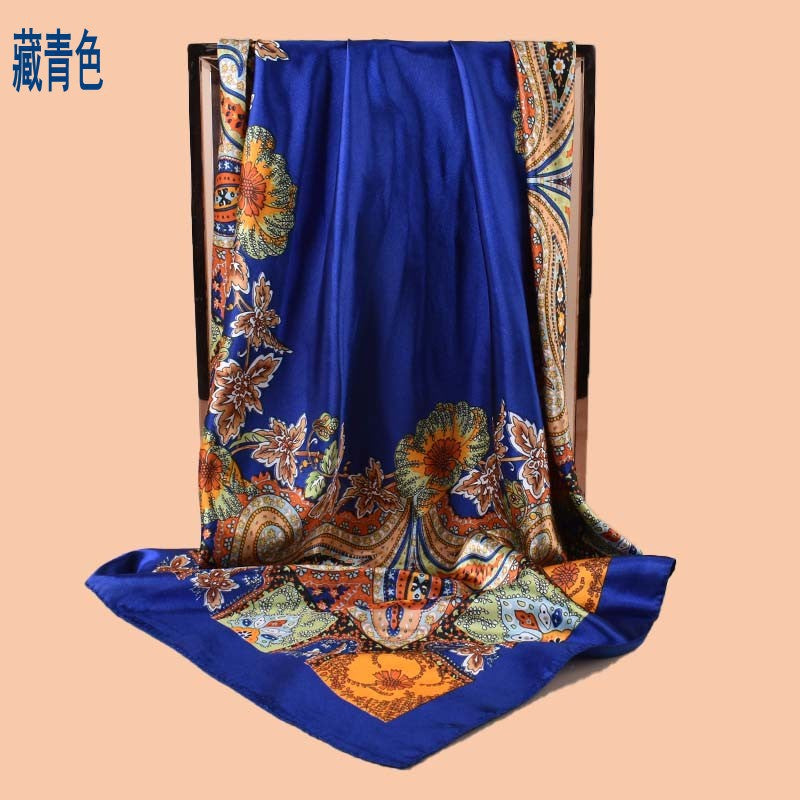Spring new versatile big cashew 90cm square scarf silk scarf, classic retro printed scarf scarf