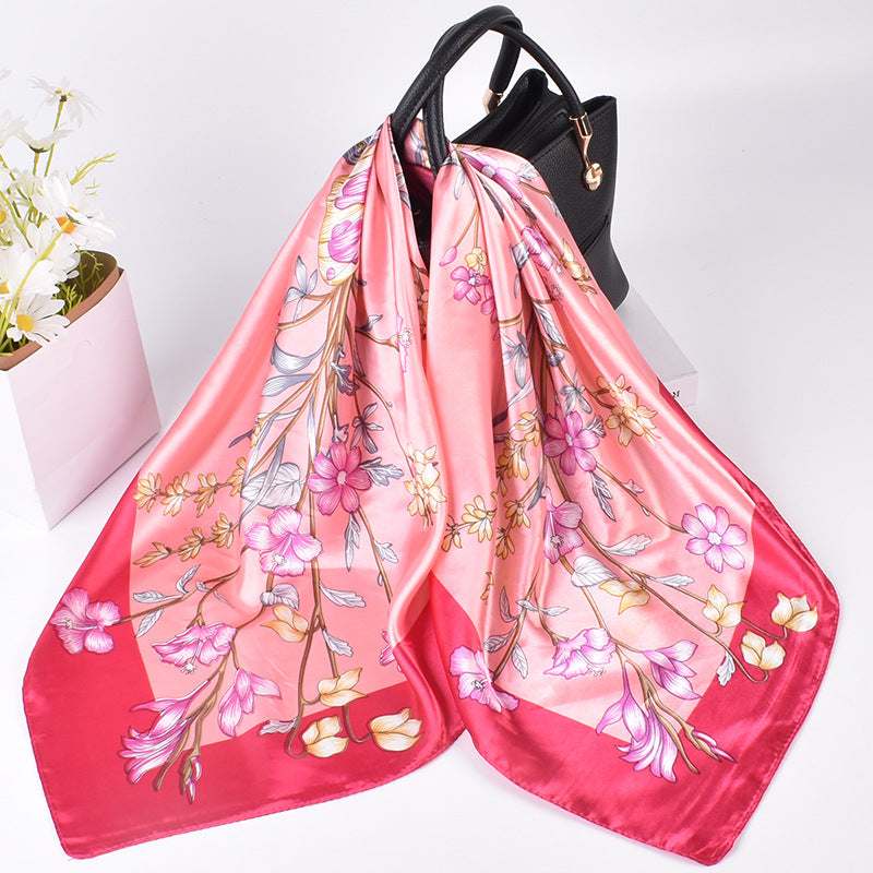 Spring and summer new fashion retro flower butterfly print satin square scarf silk scarf simulation silk circumference