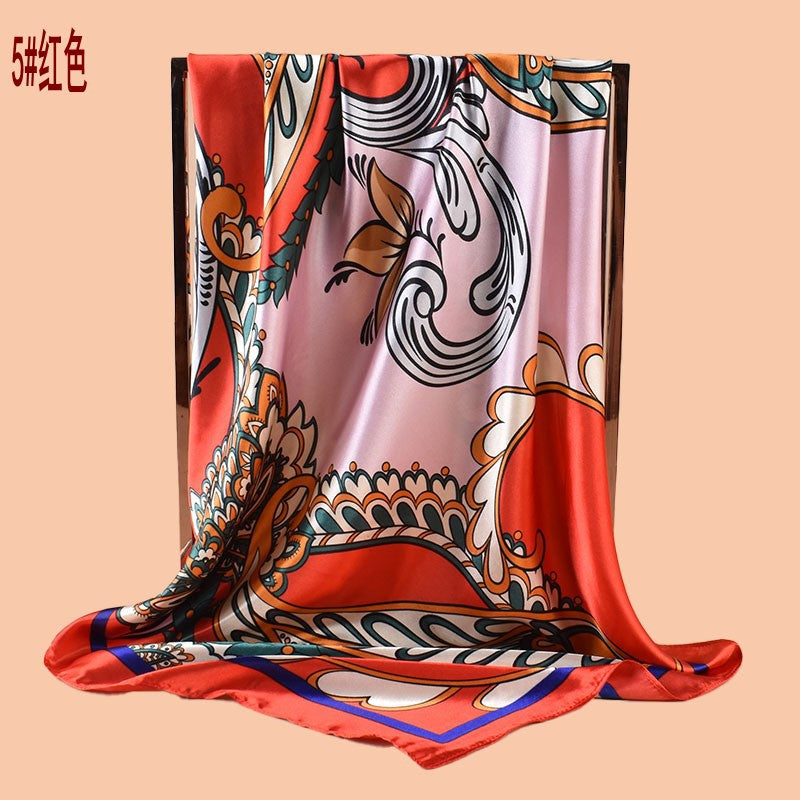 2025 new 90cm-satin water drop-shaped cashew print square scarf with sunscreen bag head silk scarf decorative scarf