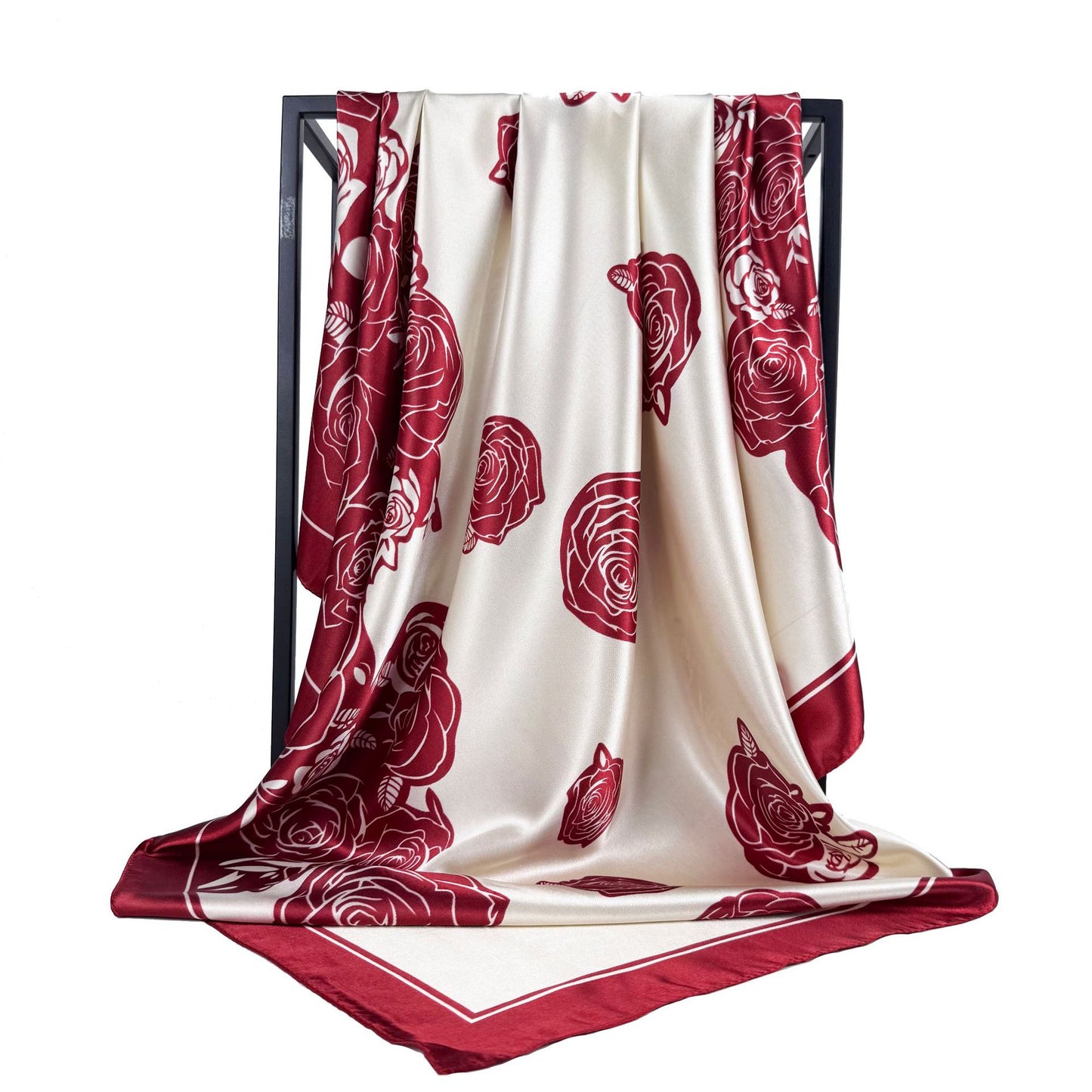 Elegant temperament women's chain camellia flower print scarf 90cm large square scarf, Indonesian national headscarf