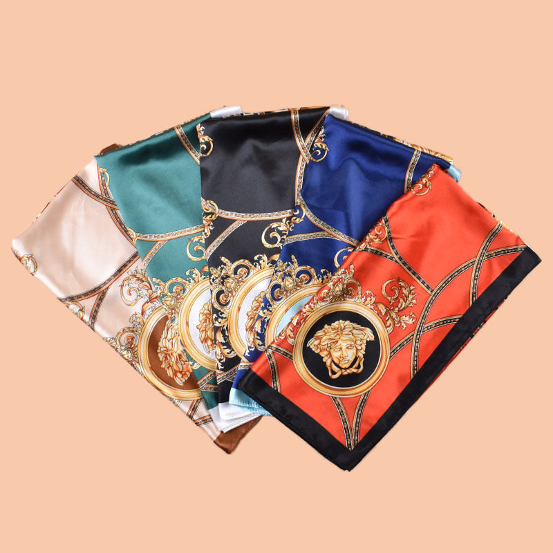 New 90 satin retro lion trophy printed square scarf with sunscreen bag head silk scarf decorative scarf