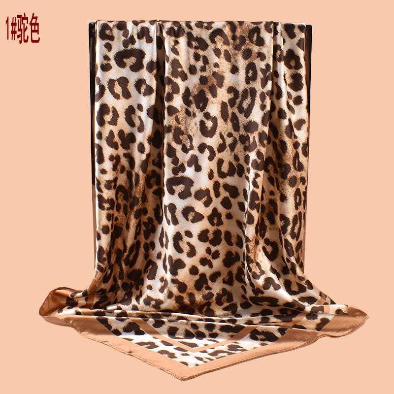 2025 new 90cm-satin classic leopard print square scarf with sunscreen bag head silk scarf decorative scarf