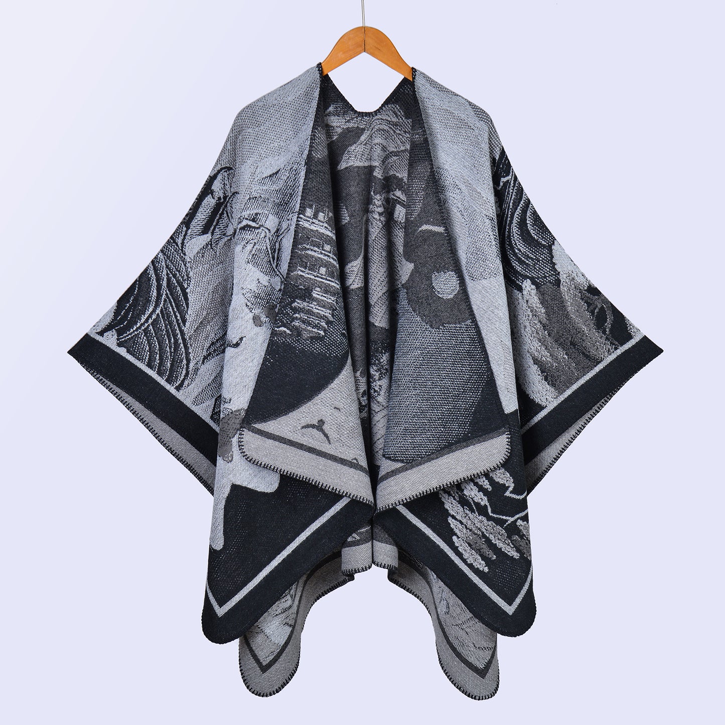 Ethnic style retro photo big shawl lady autumn and winter travel out photo camping warm outside with atmosphere cape