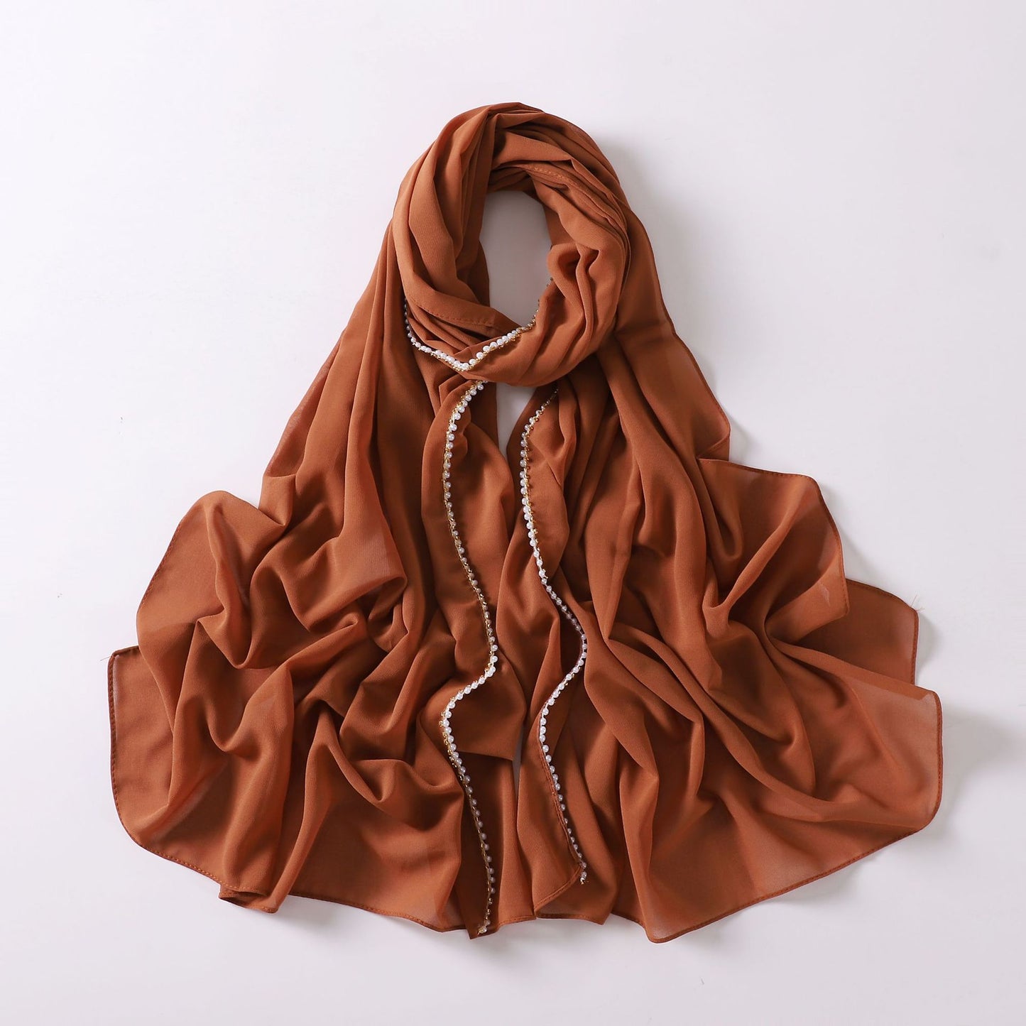 75D pearl chiffon double chain beaded scarf Malaysian headscarf Middle East Africa hijab