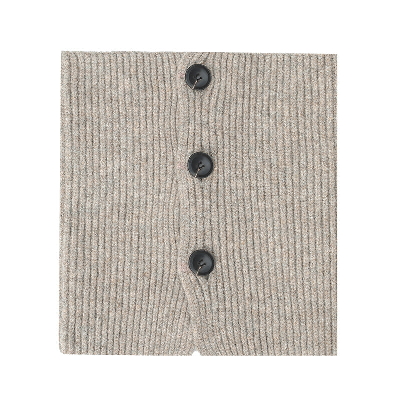 2025 new European, American winter Korean version wool solid color flower button knitted scarf