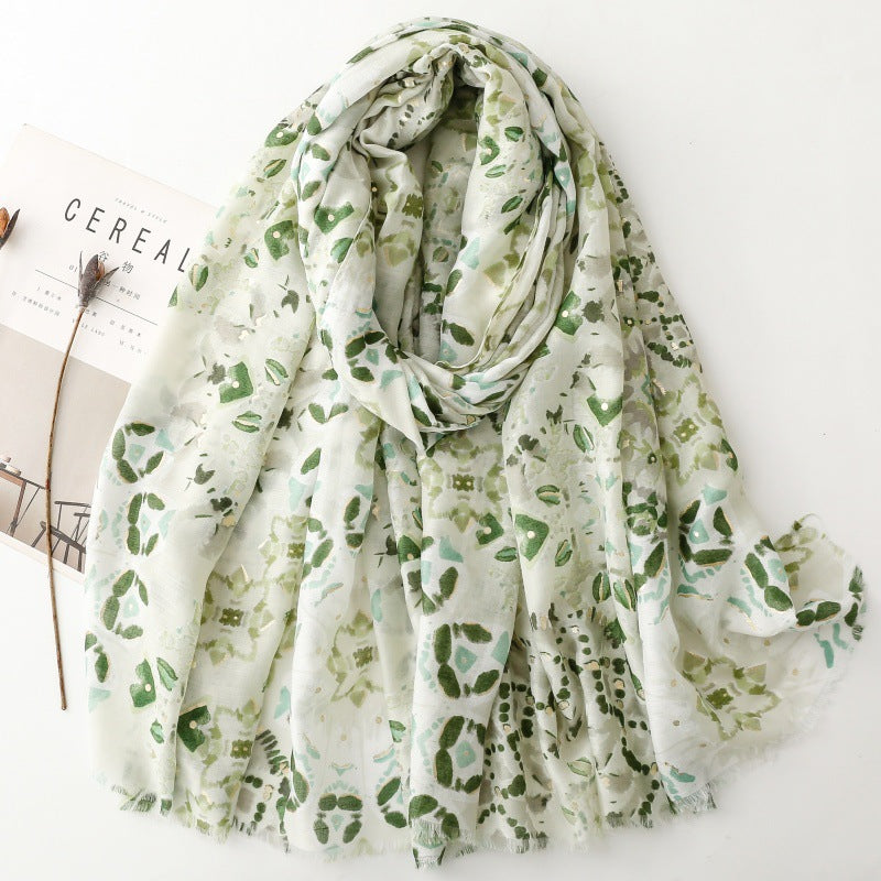 Thin bronzing geometric silk scarf travel warm shawl headscarf