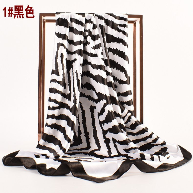 Autumn new simple small fresh zebra pattern plain weave satin 90 large square scarf women's fashion square scarf