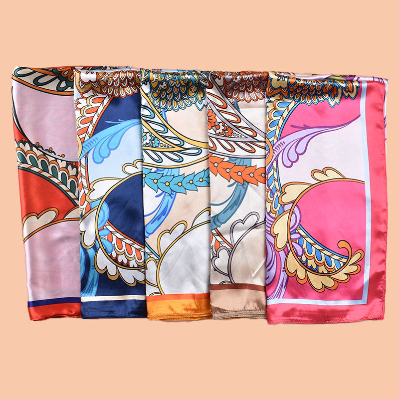 2025 new 90cm-satin water drop-shaped cashew print square scarf with sunscreen bag head silk scarf decorative scarf