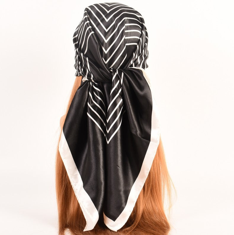 New simple striped satin 90cm large square scarf women's silk scarf scarf headscarf