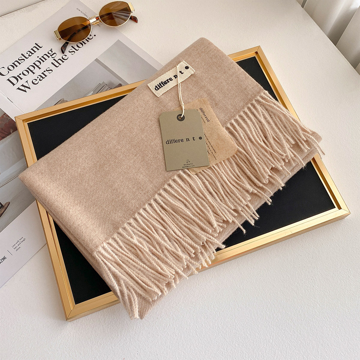 2025 Winter Imitation Cashmere Solid Color Scarf Women's Medium and Long Warm Scarf Shawl