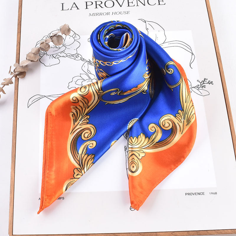 Autumn and winter new European and American retro chain women's 90cm-color diced versatile decorative imitation silk large square scarf women