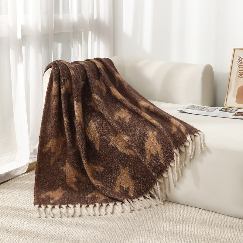Blanket new European, American autumn and winter imitation mohair thickened thousand bird grid large shawl jacquard blanket