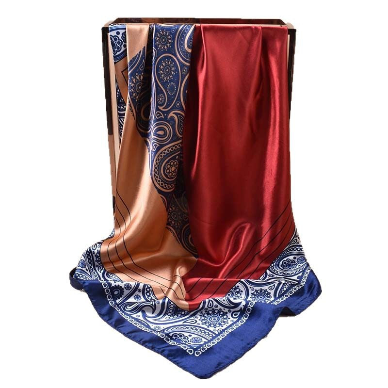 2025 new 90-satin color matching cashew nut flower printing square scarf with sunscreen, bag head silk scarf decoration, scarf